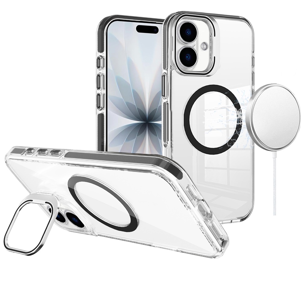 for iphone 17 camera metallic stand [magnetic circle] transparent colorful matching edged tough hybrid case black