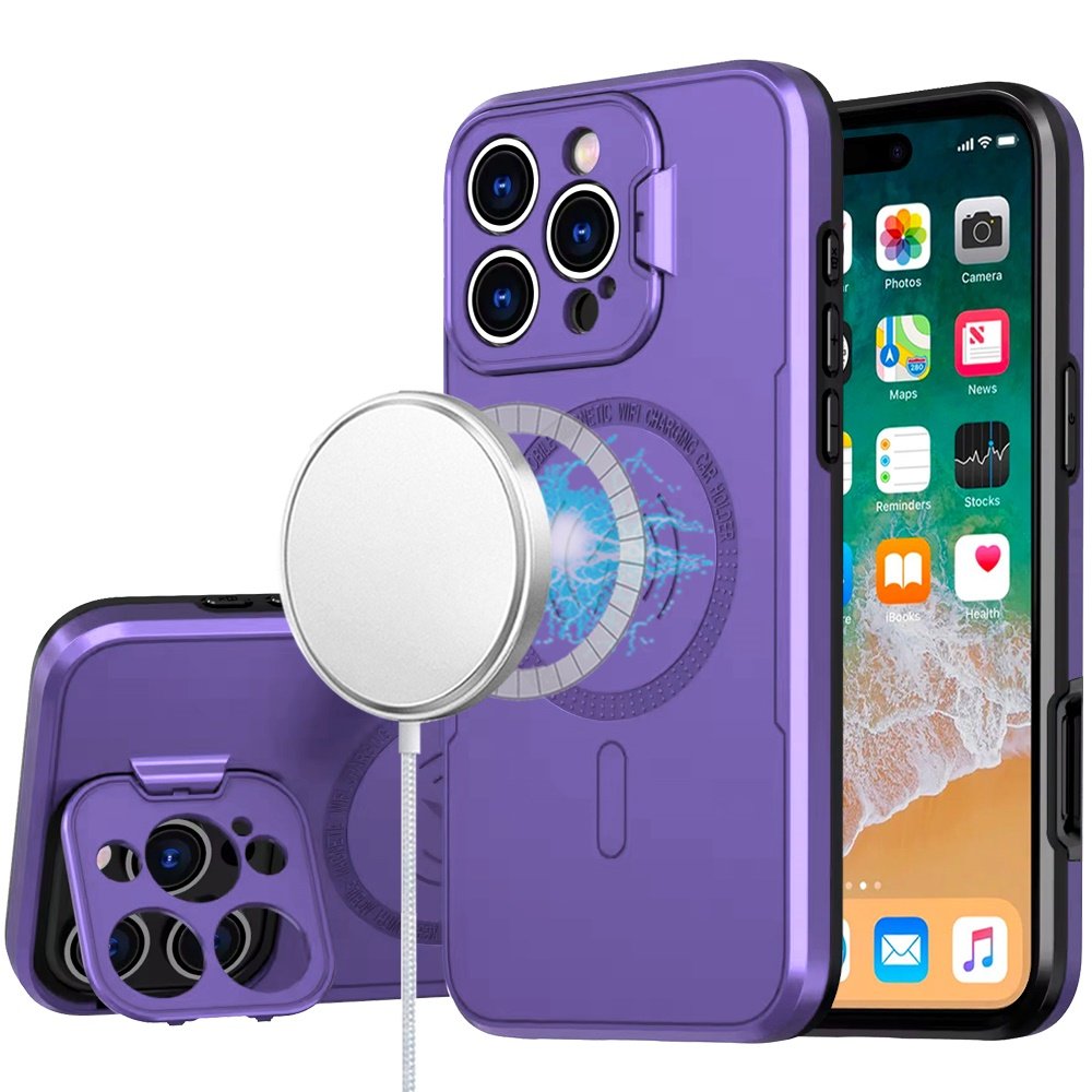 for iphone 16 pro max 6.9 inch magnetic ring circle camera cap kickstand hybrid uv paint matte finish case purple