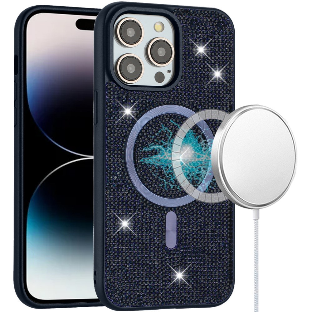 for iphone 14 pro max 6.7" diamond [magnetic circle] with cd pattern hybrid blue
