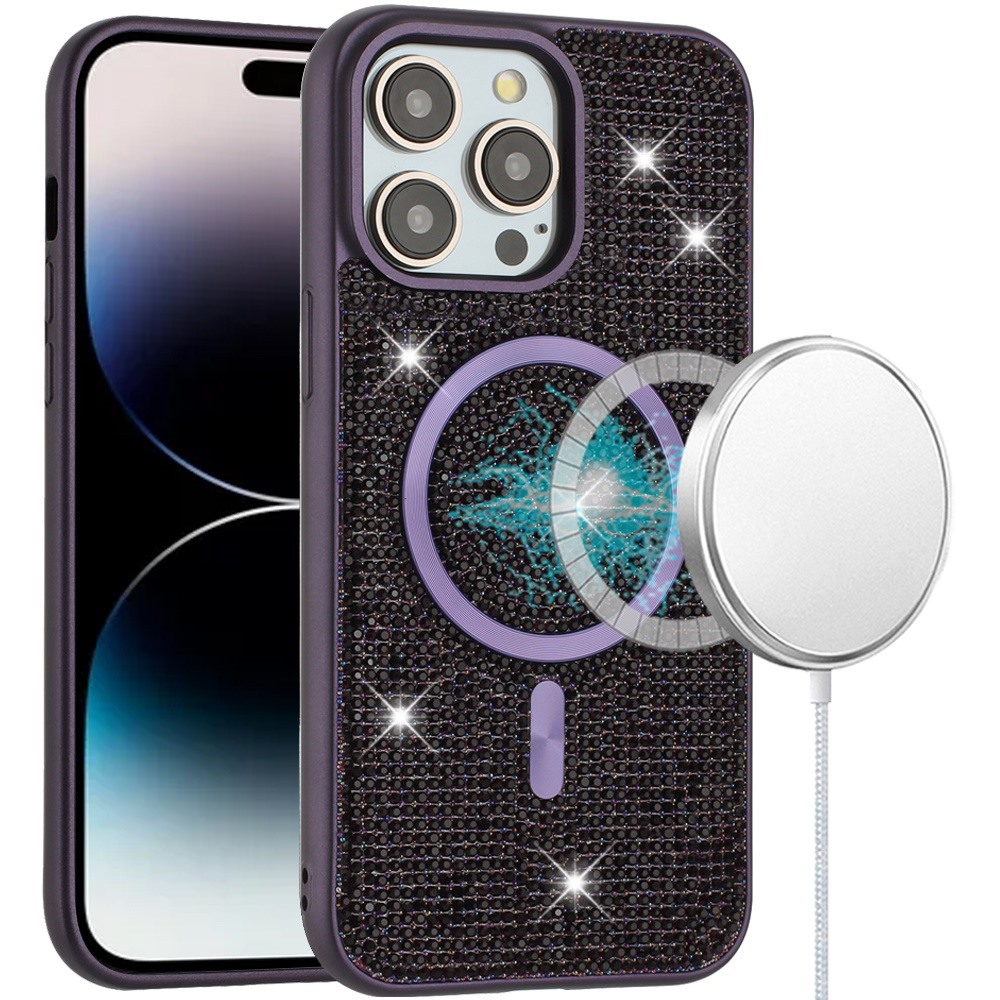 for iphone 14 pro max 6.7" diamond [magnetic circle] with cd pattern hybrid purple