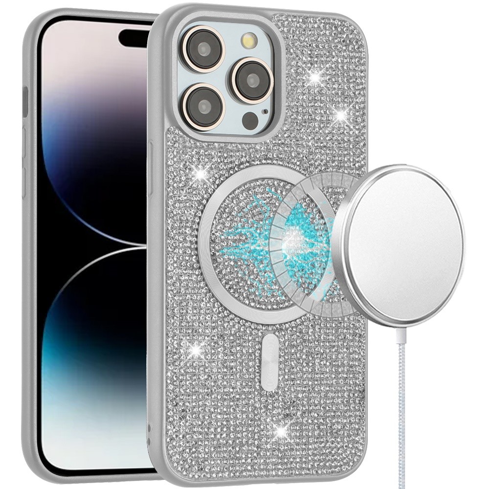 for iphone 14 pro max 6.7" diamond [magnetic circle] with cd pattern hybrid white