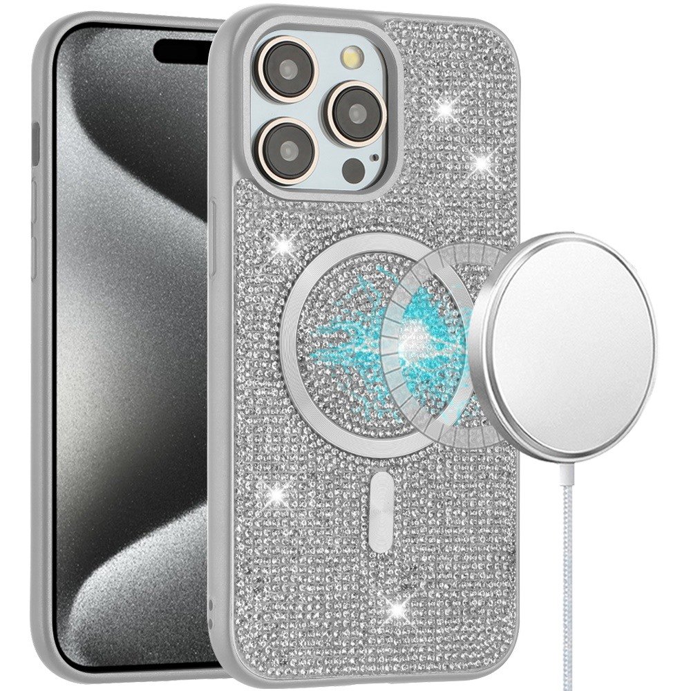 for ip15 pro max diamond [magnetic circle] with cd pattern hybrid white