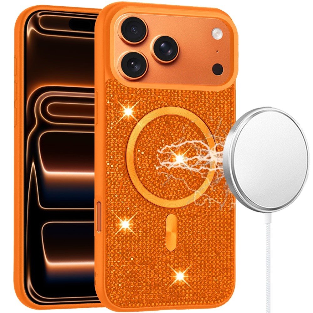 for iphone 17 pro max diamond [magnetic circle] with cd pattern hybrid cosmic orange