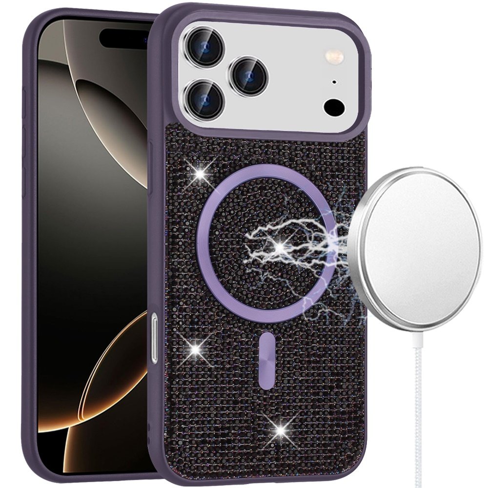 for iphone 17 pro max diamond [magnetic circle] with cd pattern hybrid purple