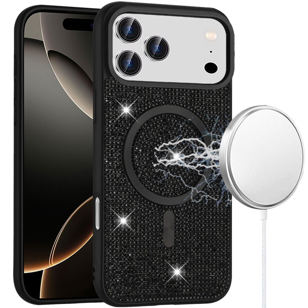 for iphone 17 pro diamond [magnetic circle] with cd pattern hybrid black