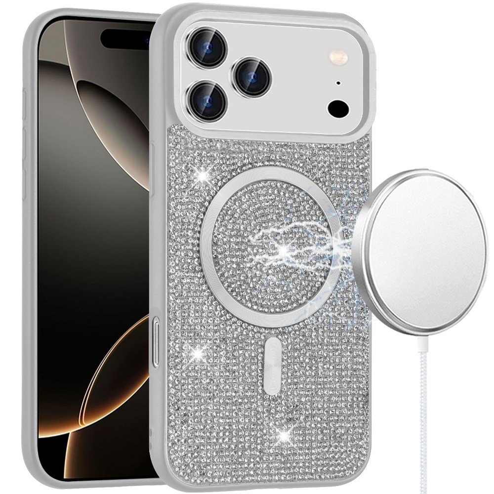 for iphone 17 pro diamond [magnetic circle] with cd pattern hybrid white