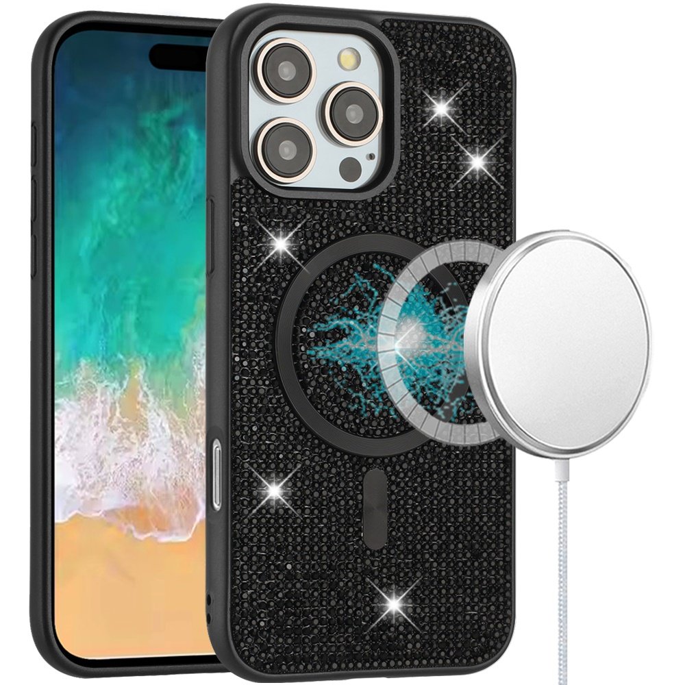 for iphone 16 pro max 6.9 inch diamond [magnetic circle] with cd pattern hybrid black