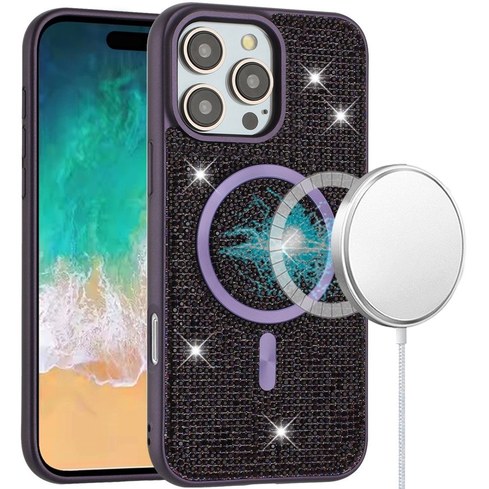 for iphone 16 pro max 6.9 inch diamond [magnetic circle] with cd pattern hybrid purple