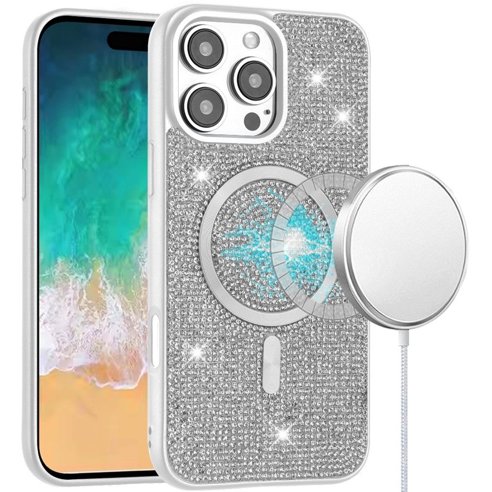 for iphone 16 pro max 6.9 inch diamond [magnetic circle] with cd pattern hybrid white