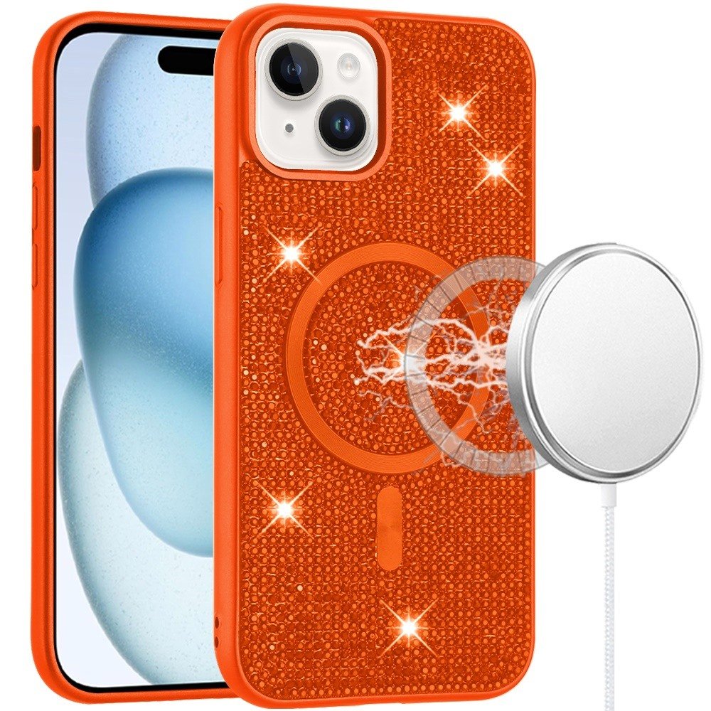 for iphone 15 plus/iphone 14 plus diamond [magnetic circle] with cd pattern hybrid cosmic orange