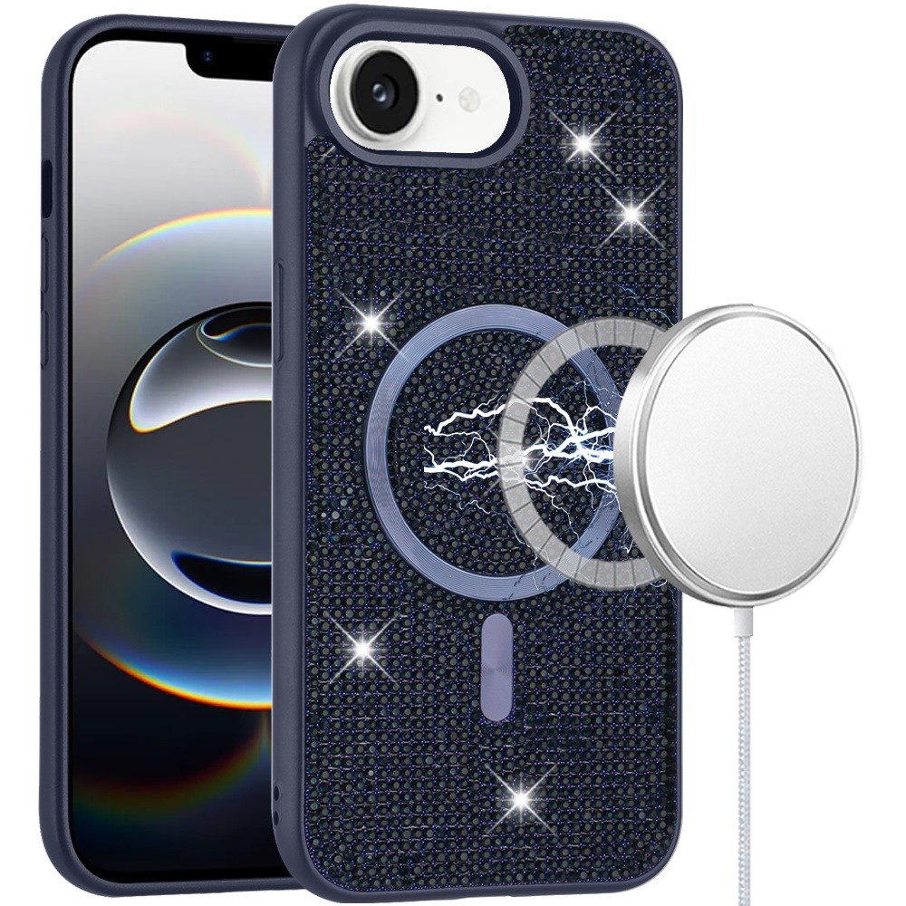 for iphone 17e / 16e / se4 diamond [magnetic circle] with cd pattern hybrid blue