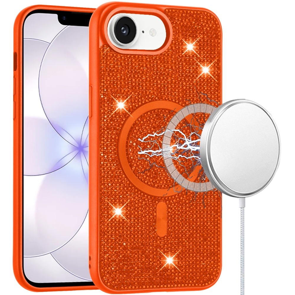 for iphone 16e (e edition) / se4 (2025) diamond [magnetic circle] with cd pattern hybrid cosmic orange