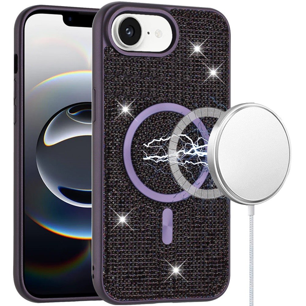 for iphone 17e / 16e / se4 diamond [magnetic circle] with cd pattern hybrid purple