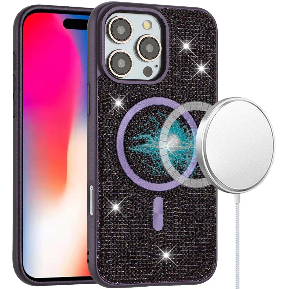 for iphone 16 pro 6.3 inch diamond [magnetic circle] with cd pattern hybrid purple