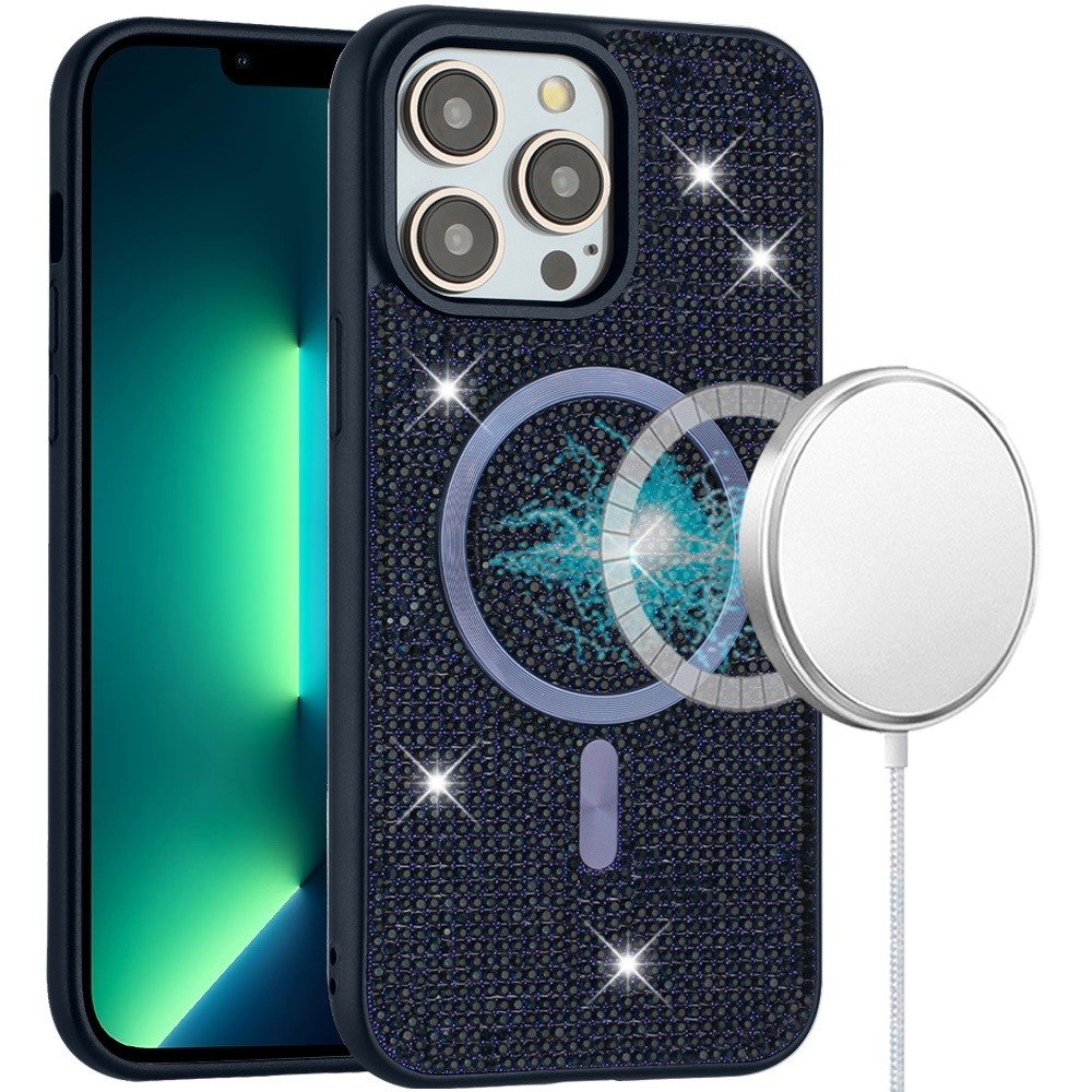 for iphone 13 pro max diamond [magnetic circle] with cd pattern hybrid blue