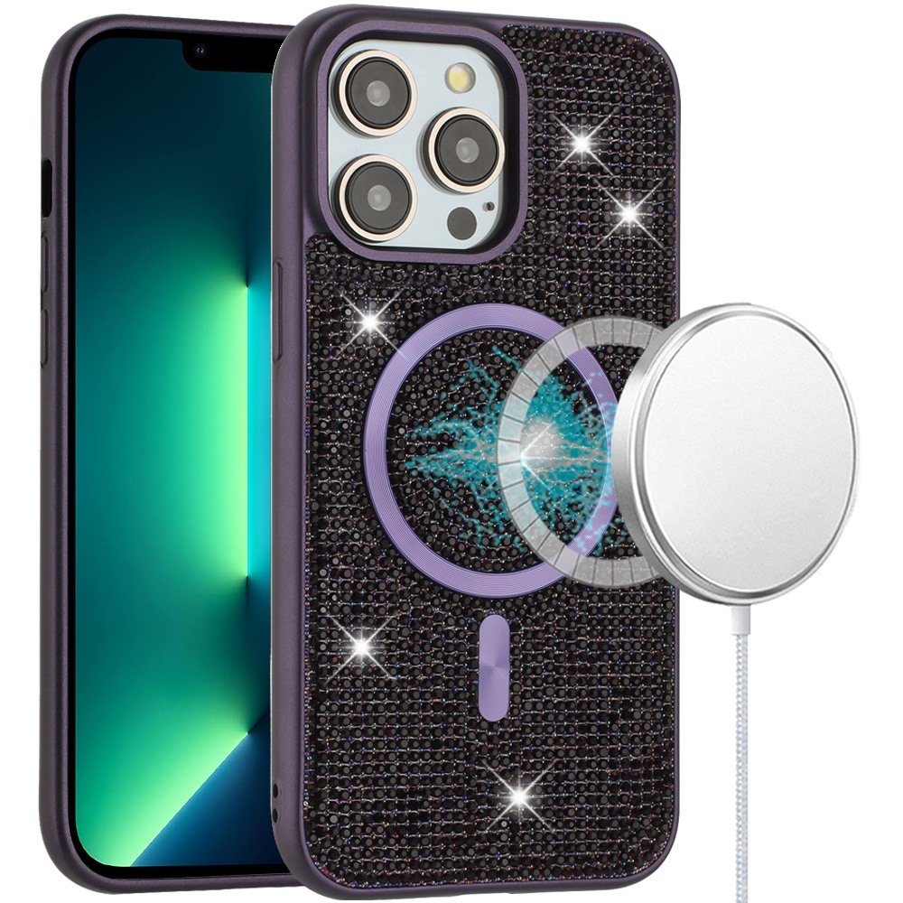 for iphone 13 pro max diamond [magnetic circle] with cd pattern hybrid purple