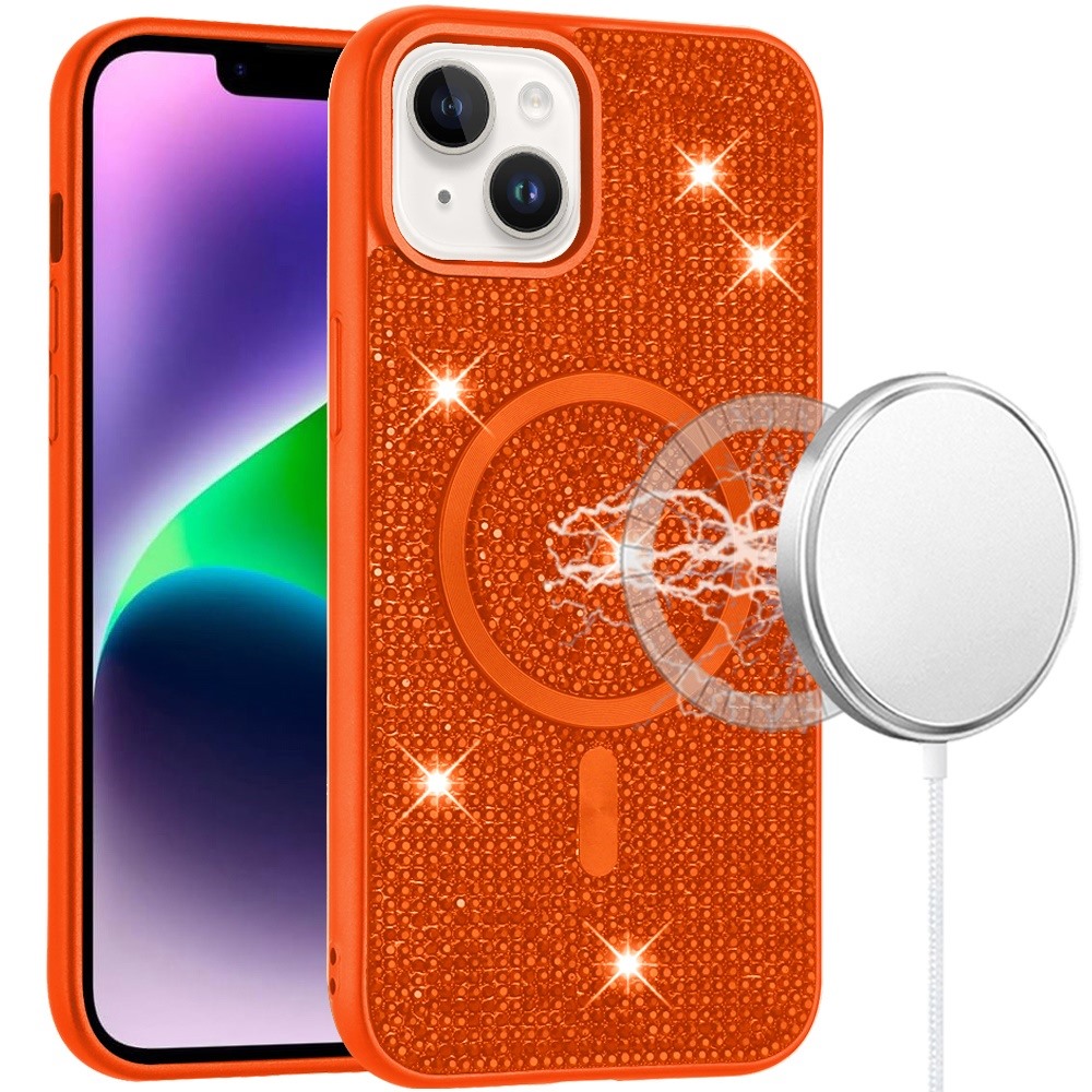 for iphone 13/14 diamond [magnetic circle] with cd pattern hybrid cosmic orange