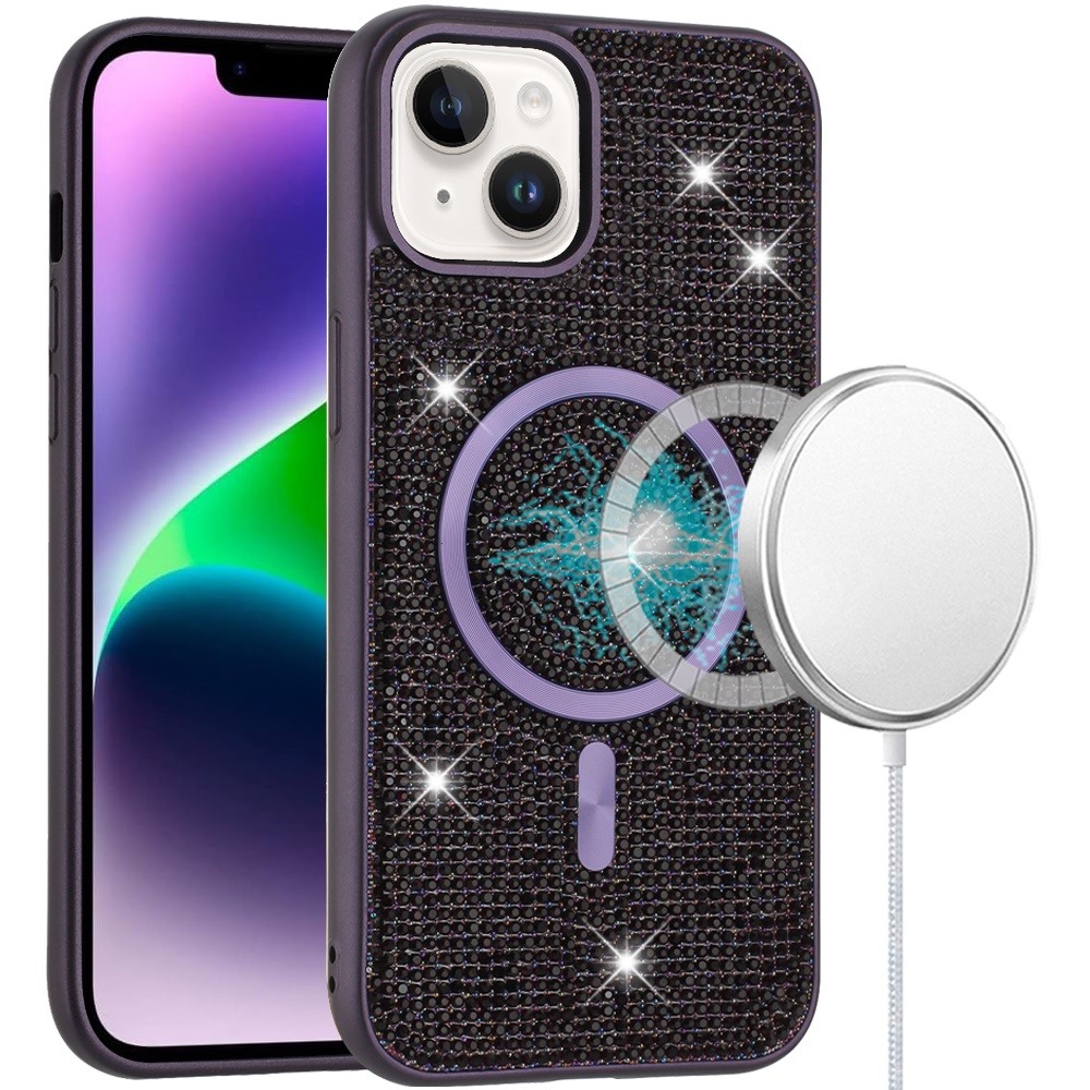for iphone 13/14 diamond [magnetic circle] with cd pattern hybrid purple
