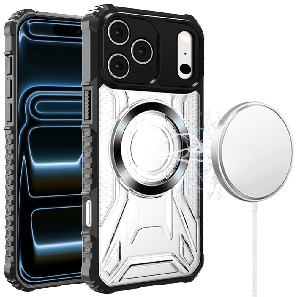 for iphone 17 pro [magnetic circle] cd pattern transparent rugged hybrid black