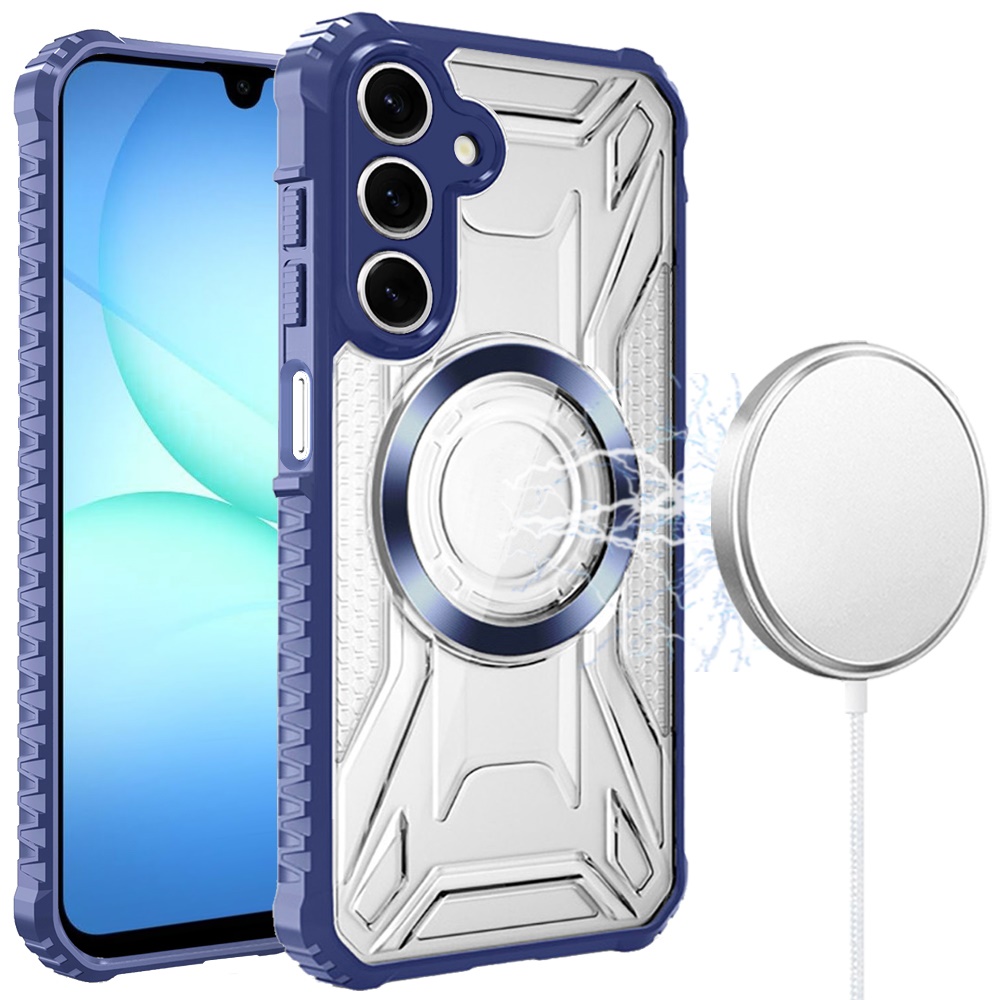 for samsung a17 5g [magnetic circle] cd pattern transparent rugged hybrid dark blue
