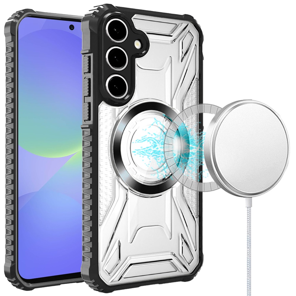 for samsung galaxy a37 [magnetic circle] cd pattern transparent rugged hybrid black