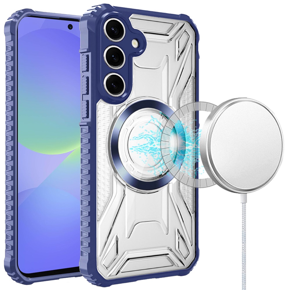 for samsung galaxy a37 [magnetic circle] cd pattern transparent rugged hybrid dark blue