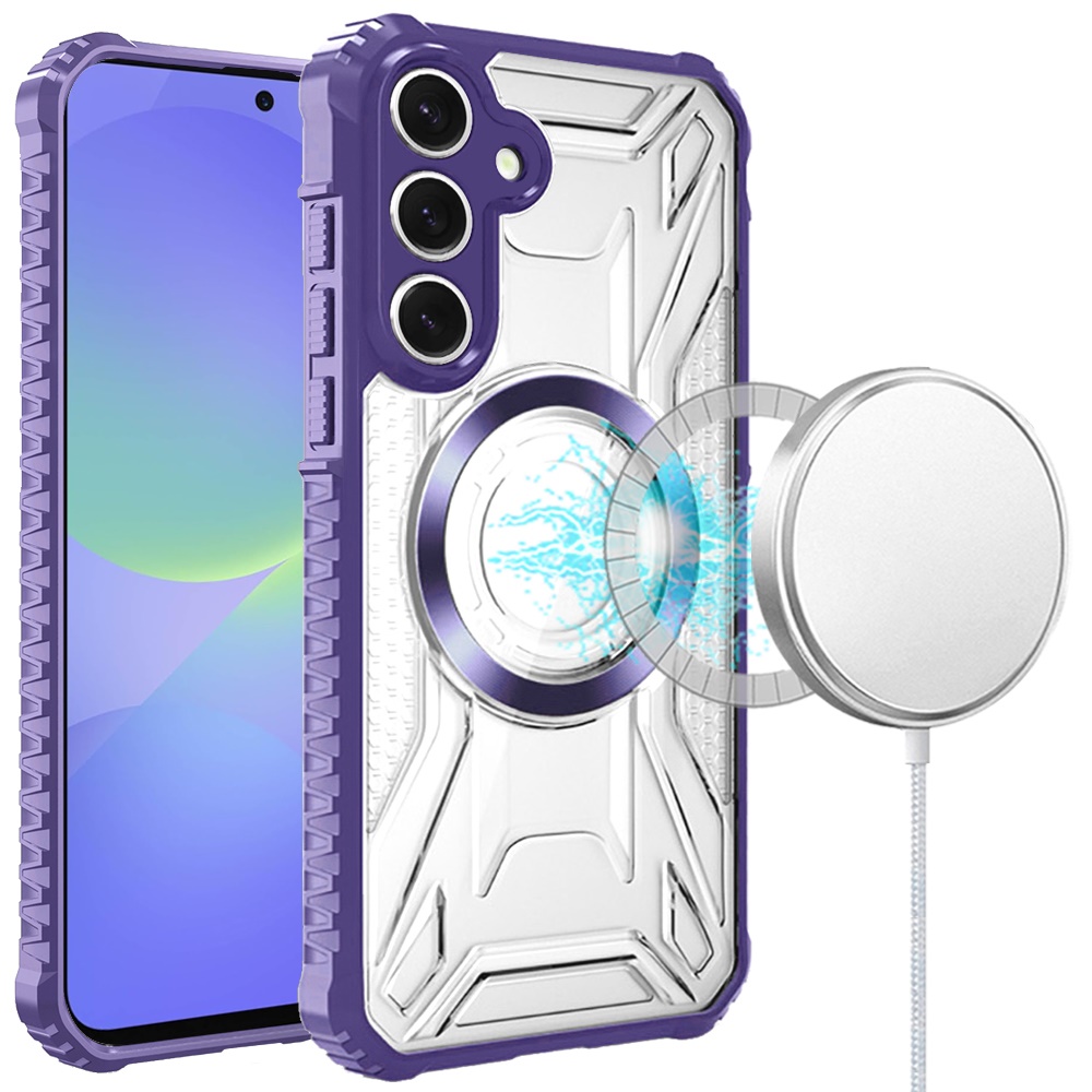 for samsung galaxy a37 [magnetic circle] cd pattern transparent rugged hybrid purple
