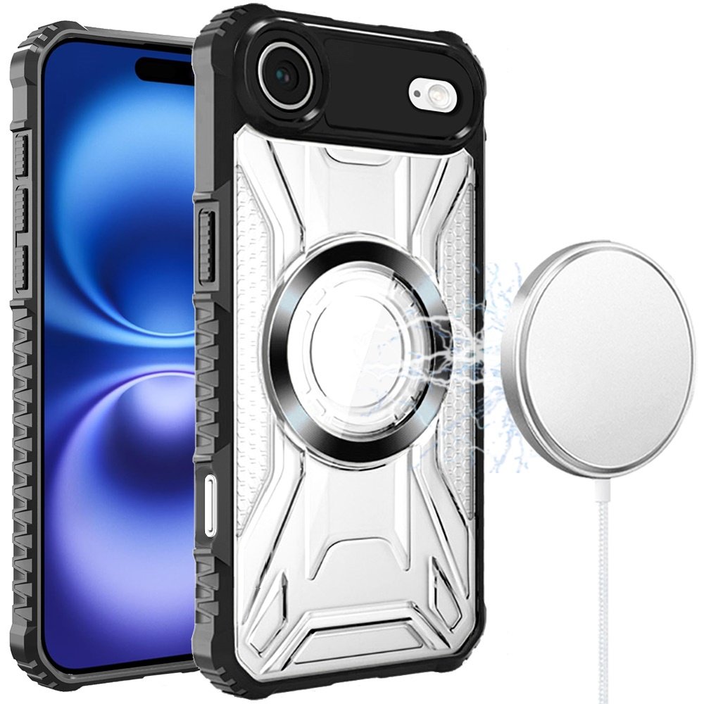 for iphone 17 air [magnetic circle] cd pattern transparent rugged hybrid black