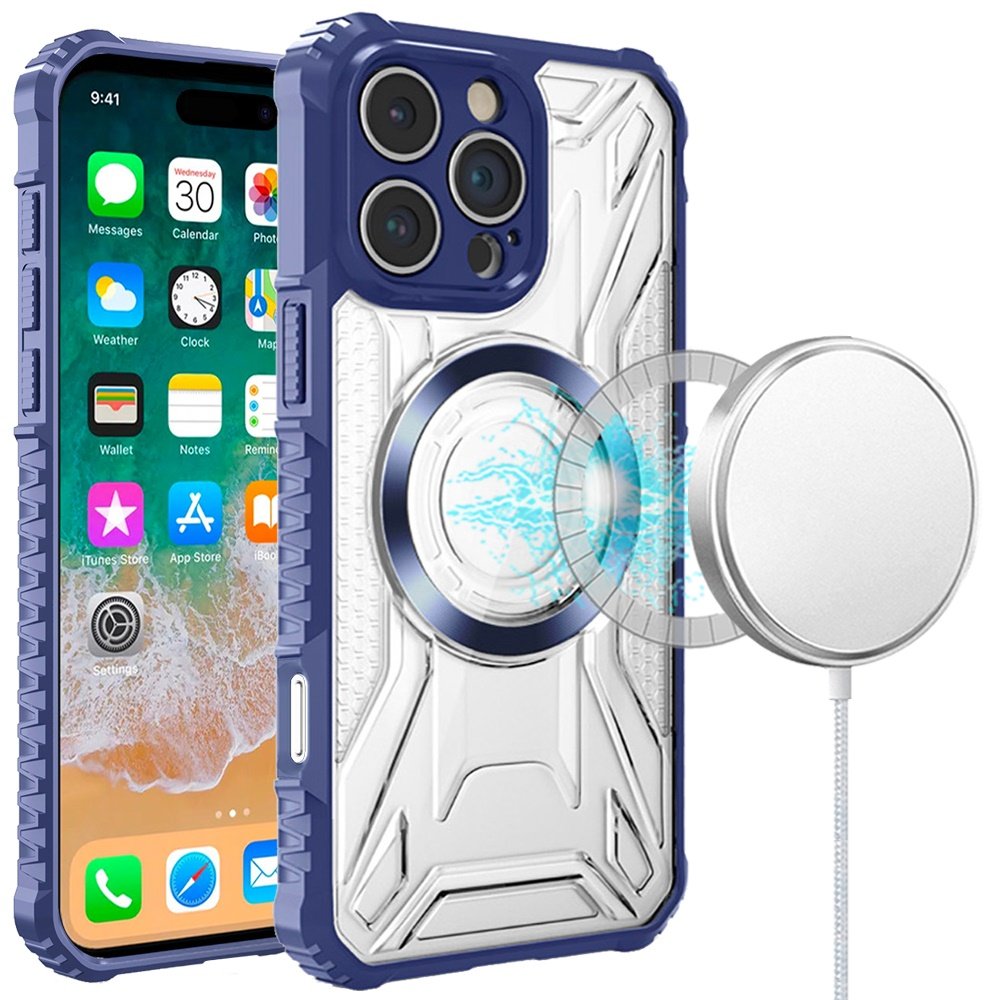 for iphone 16 pro max 6.9 inch [magnetic circle] cd pattern transparent rugged hybrid dark blue