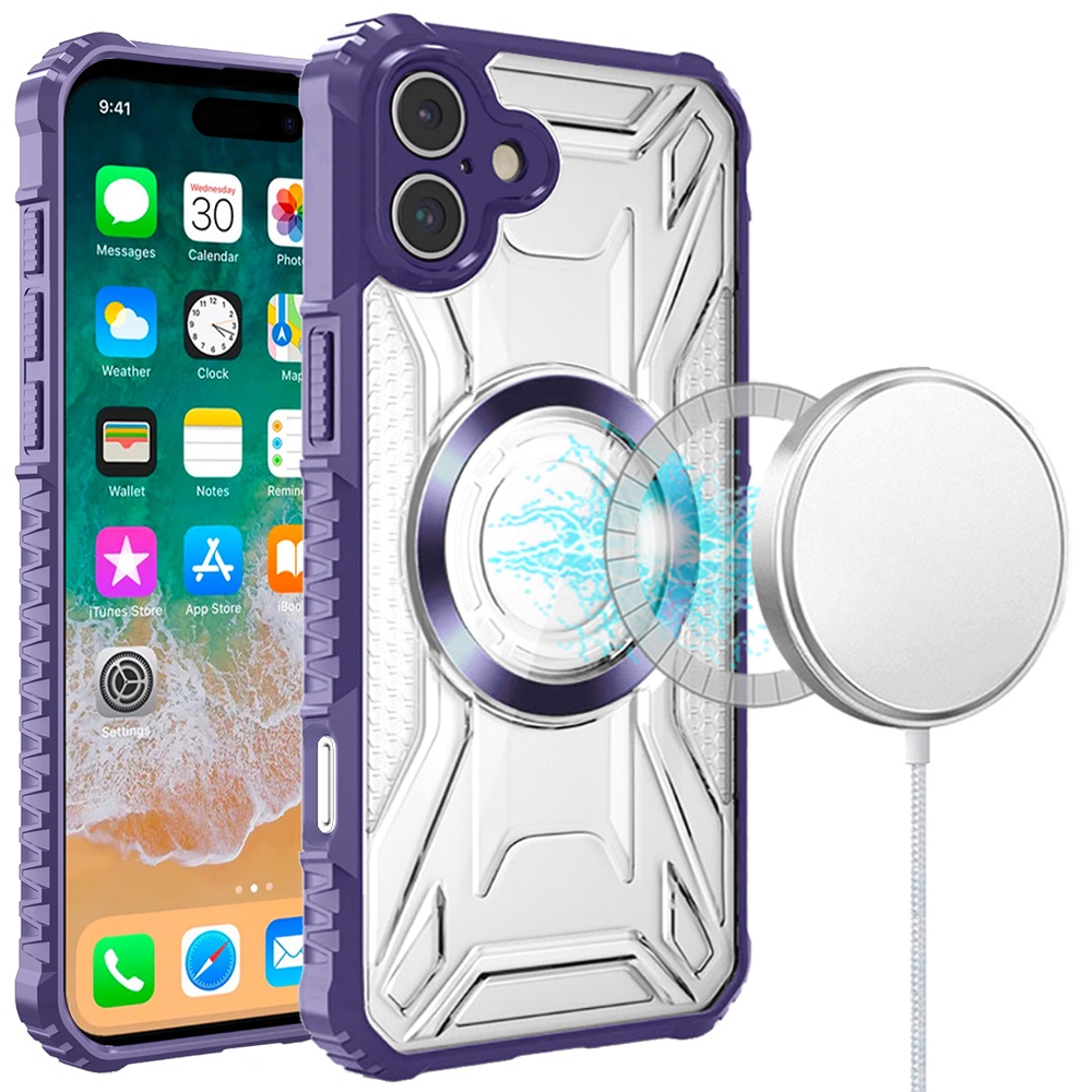 for iphone 16 plus 6.7 inch [magnetic circle] cd pattern transparent rugged hybrid purple