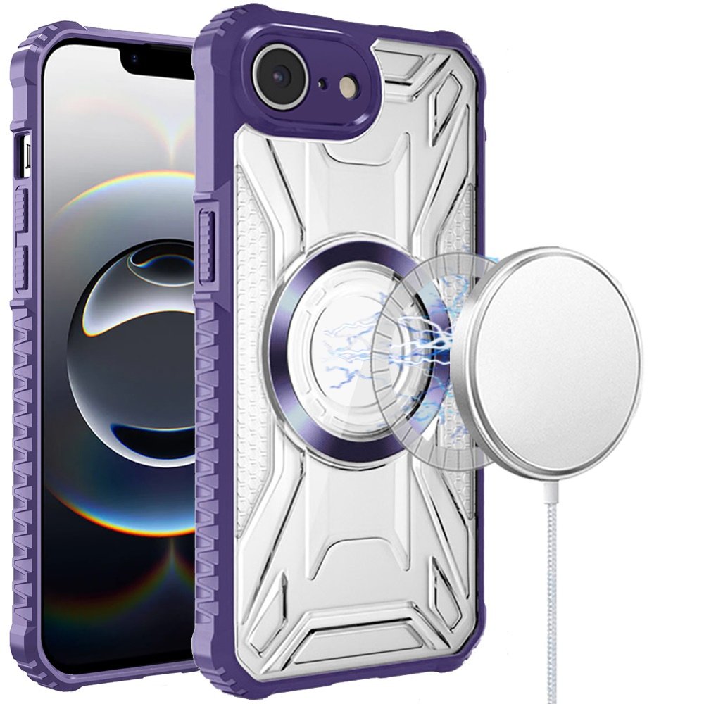 for iphone 17e / 16e / se4 [magnetic circle] cd pattern transparent rugged hybrid purple