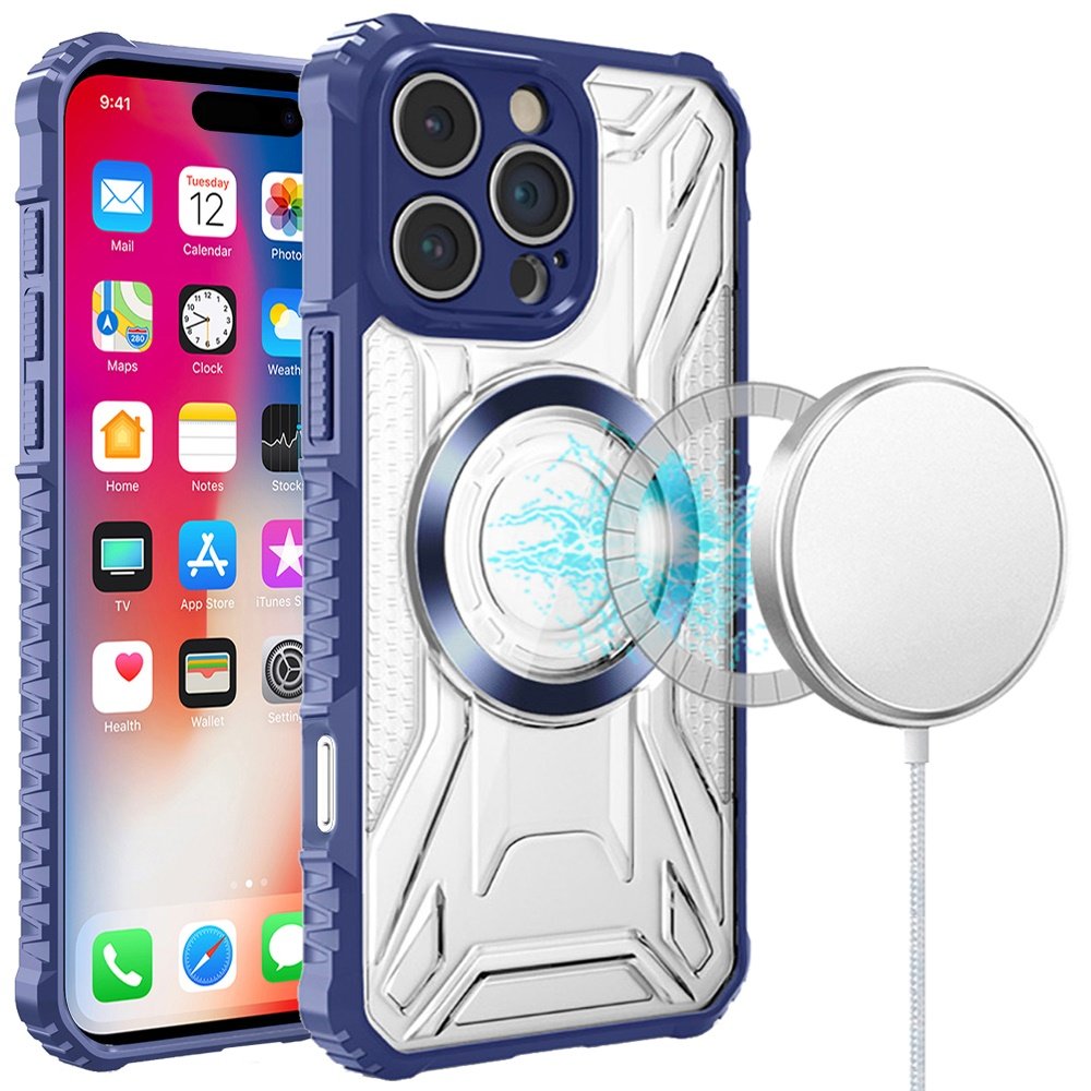 for iphone 16 pro 6.3 inch [magnetic circle] cd pattern transparent rugged hybrid dark blue