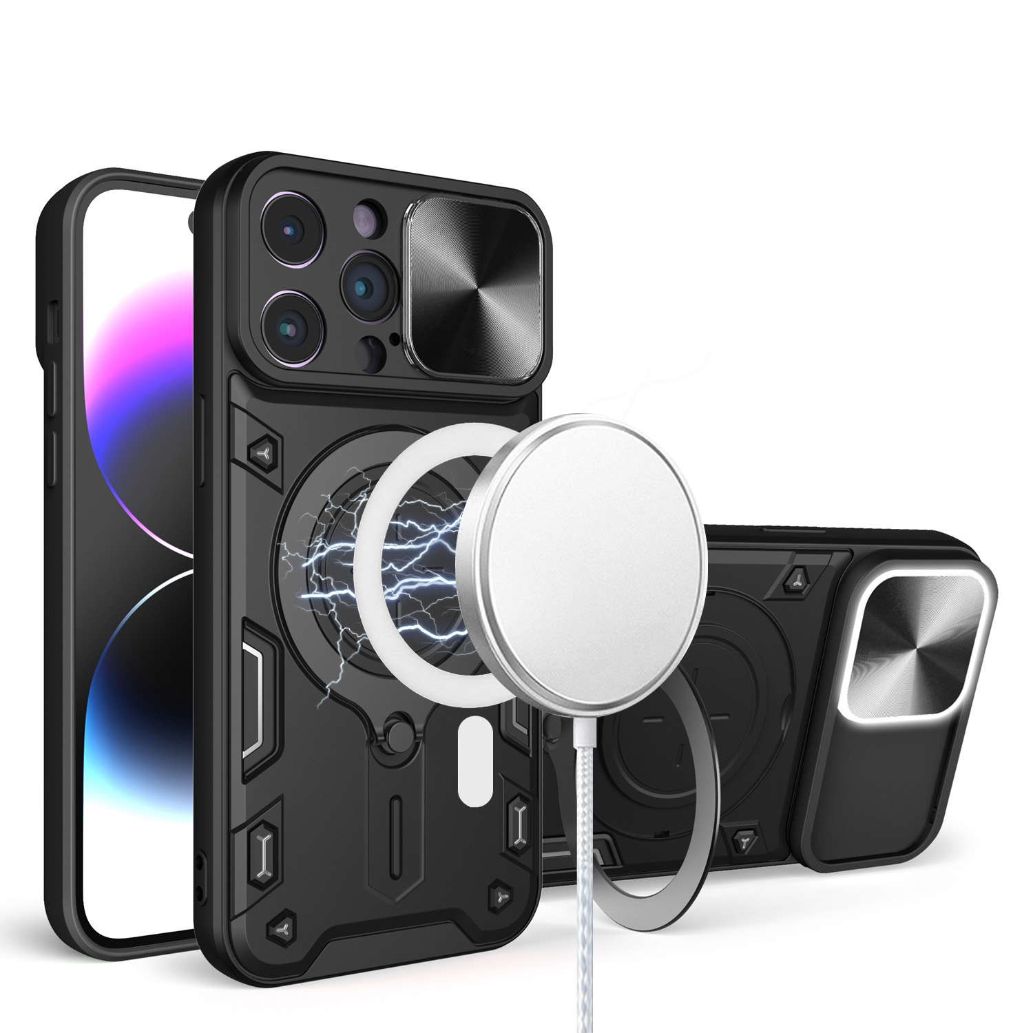 for iphone 15 plus magnetic ring stand classic design full camera protection hybrid case black