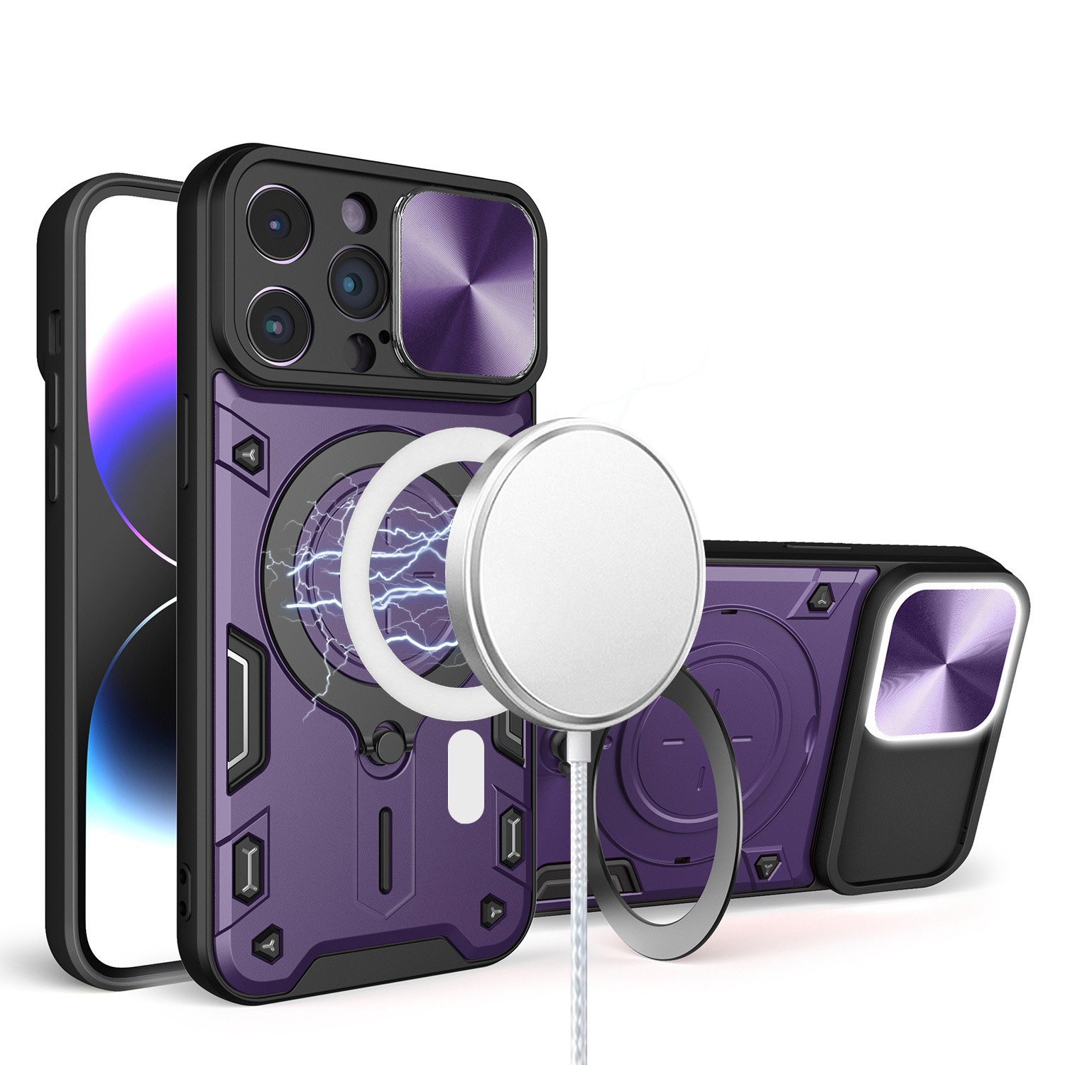 for ip15 pro max magnetic ring stand classic design full camera protection hybrid case dark purple