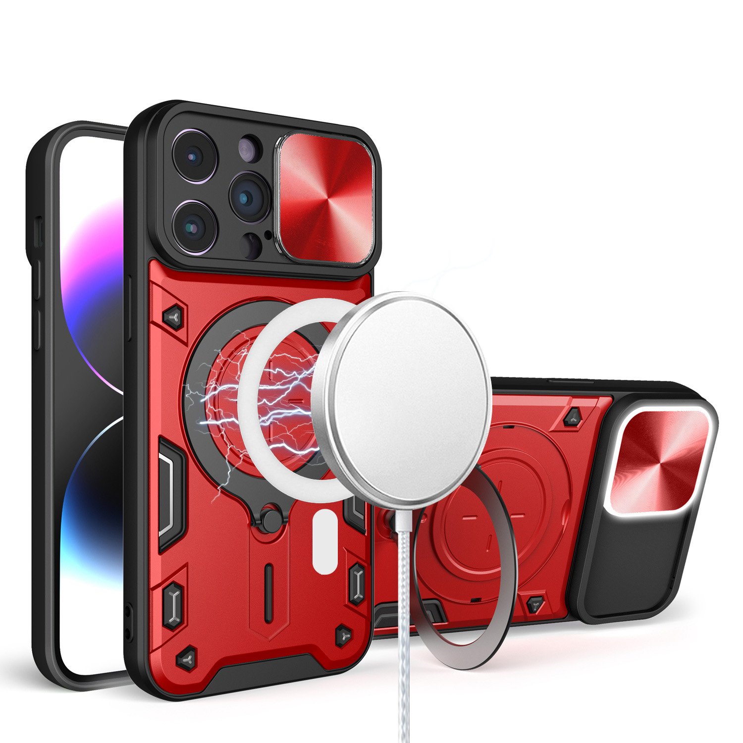 for ip15 pro max magnetic ring stand classic design full camera protection hybrid case red