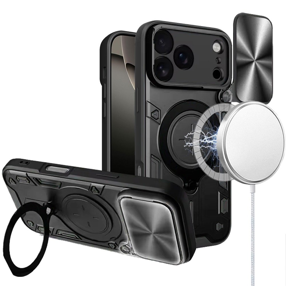 for iphone 17 pro max magnetic ring stand classic design full camera protection hybrid case black