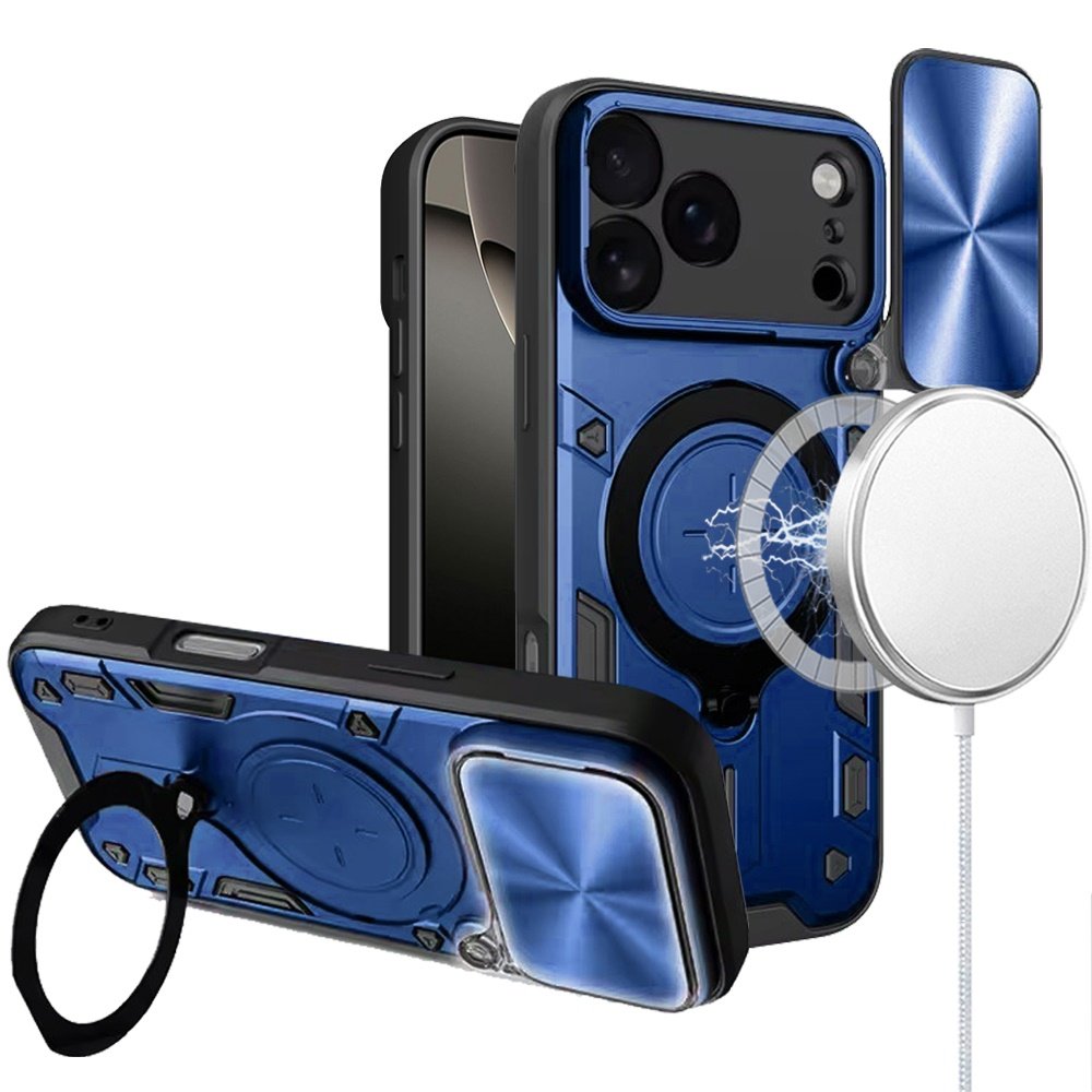 for iphone 17 pro magnetic ring stand classic design full camera protection hybrid case blue