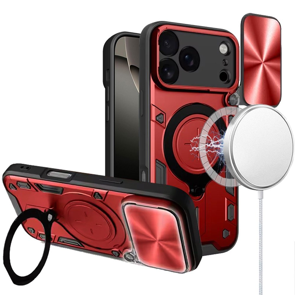 for iphone 17 pro magnetic ring stand classic design full camera protection hybrid case red