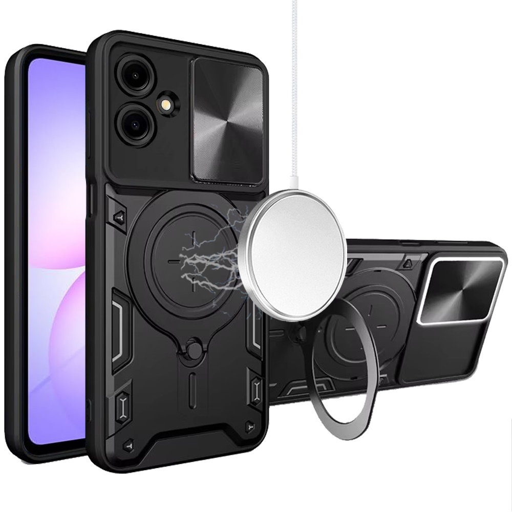 for samsung galaxy a07 magnetic ring stand classic design full camera protection hybrid case black