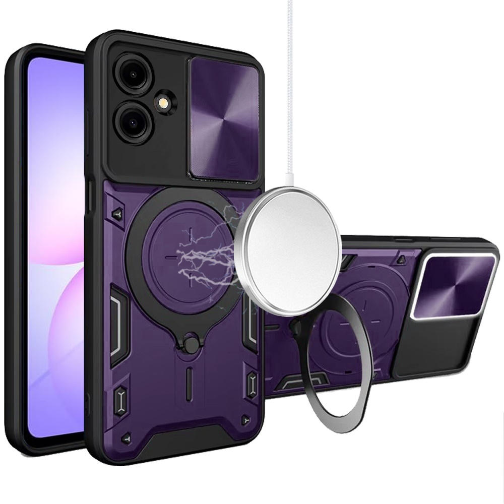 for samsung galaxy a07 magnetic ring stand classic design full camera protection hybrid case dark purple