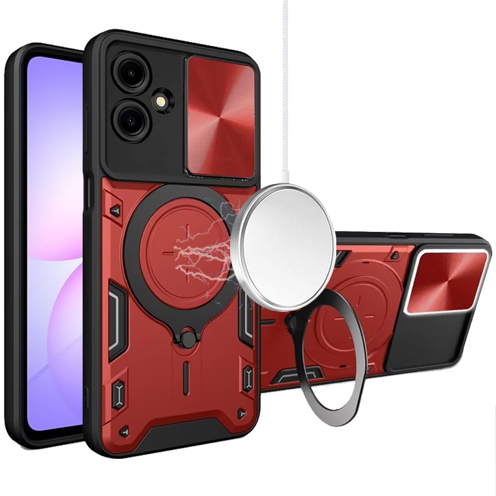 for samsung galaxy a07 magnetic ring stand classic design full camera protection hybrid case red