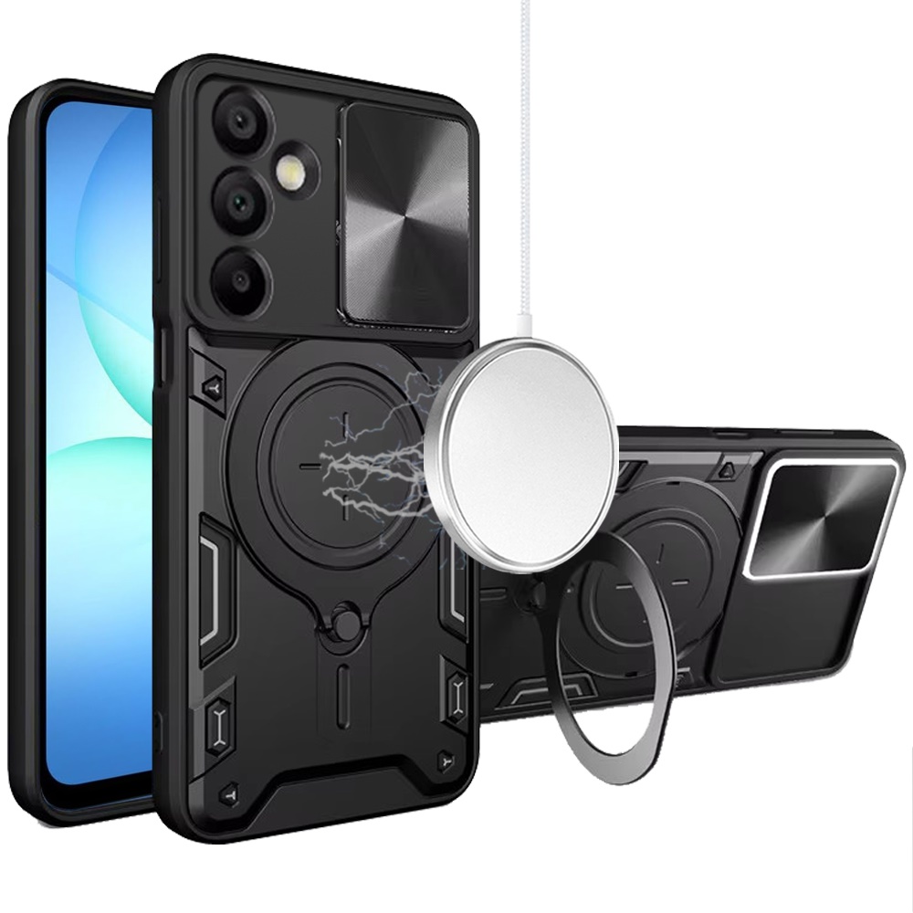 for samsung a17 5g magnetic ring stand classic design full camera protection hybrid case black