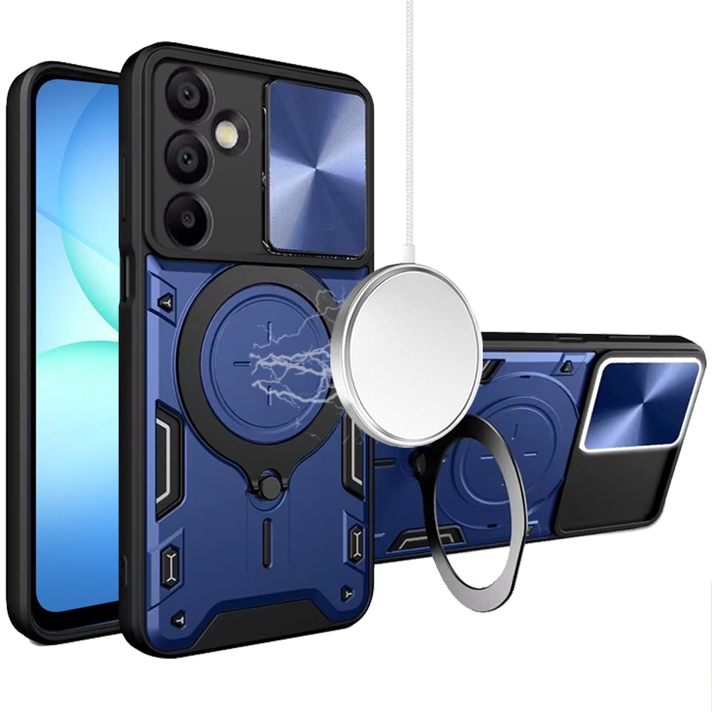 for samsung a17 5g magnetic ring stand classic design full camera protection hybrid case blue