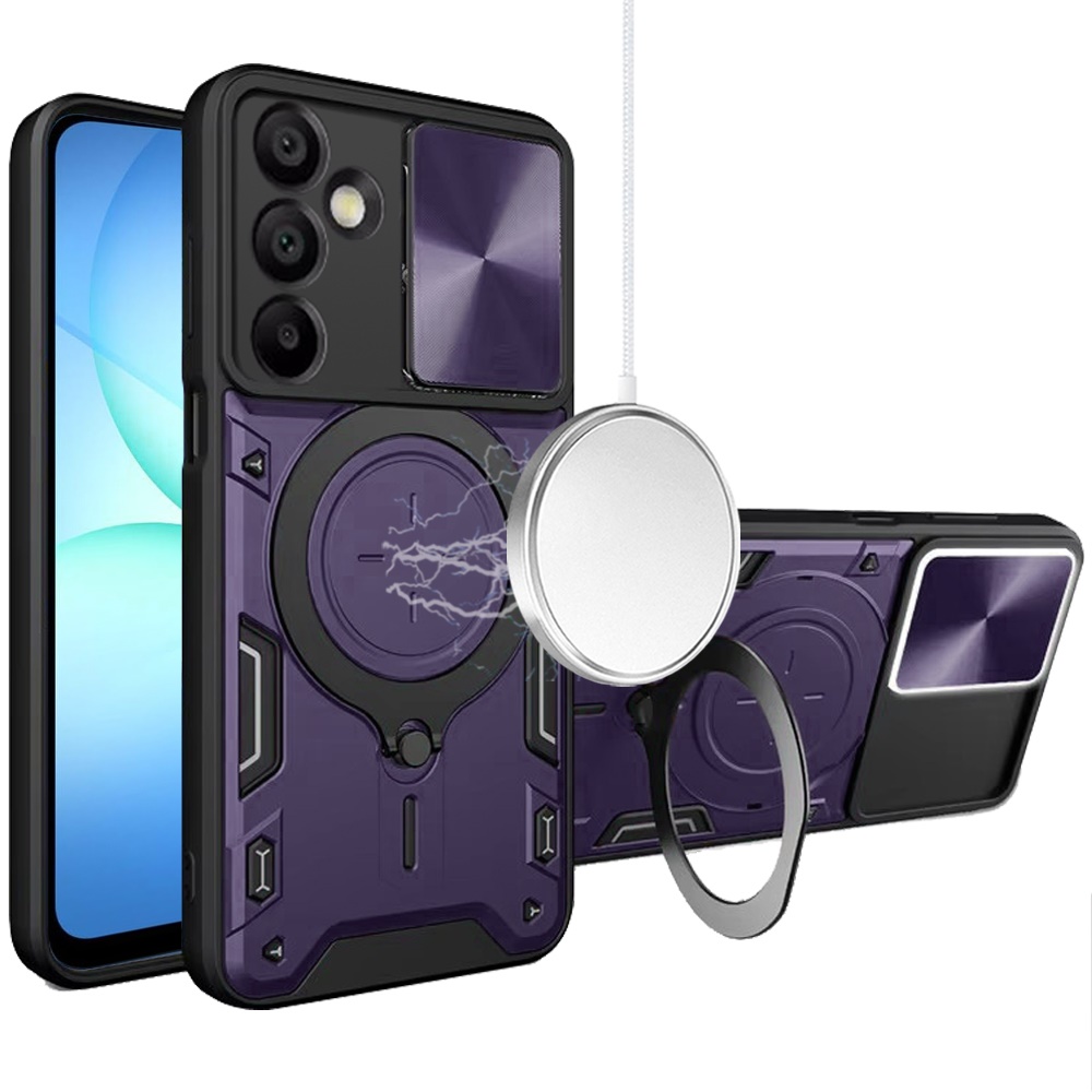 for samsung a17 5g magnetic ring stand classic design full camera protection hybrid case dark purple