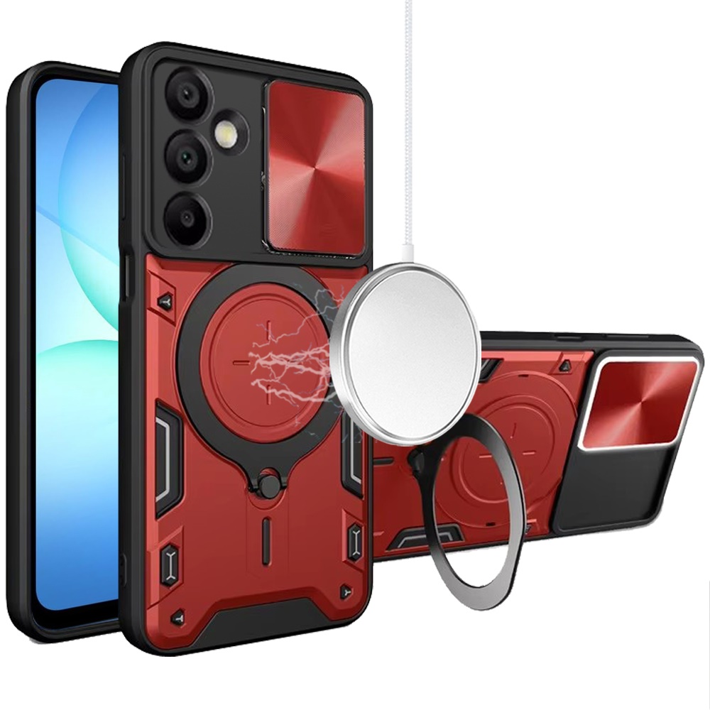 for samsung a17 5g magnetic ring stand classic design full camera protection hybrid case red