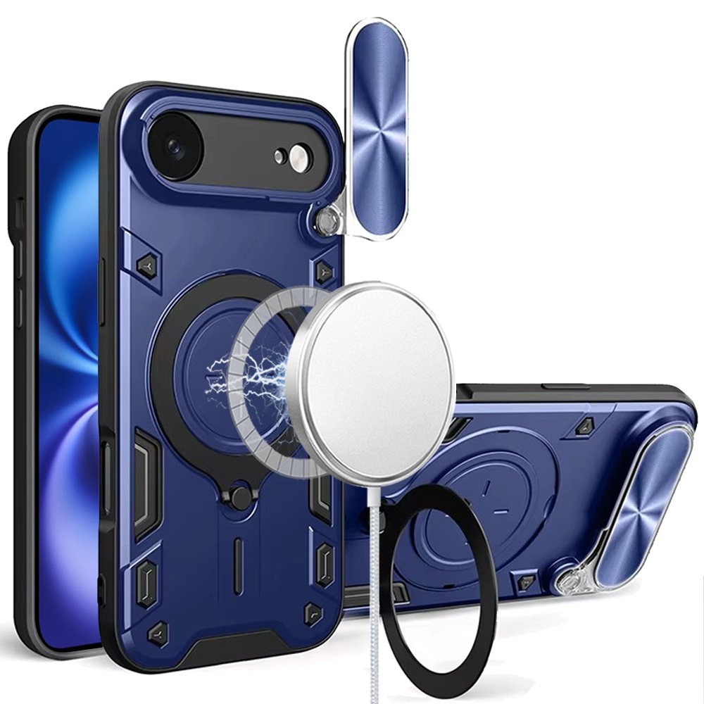 for iphone 17 air magnetic ring stand classic design full camera protection hybrid case blue