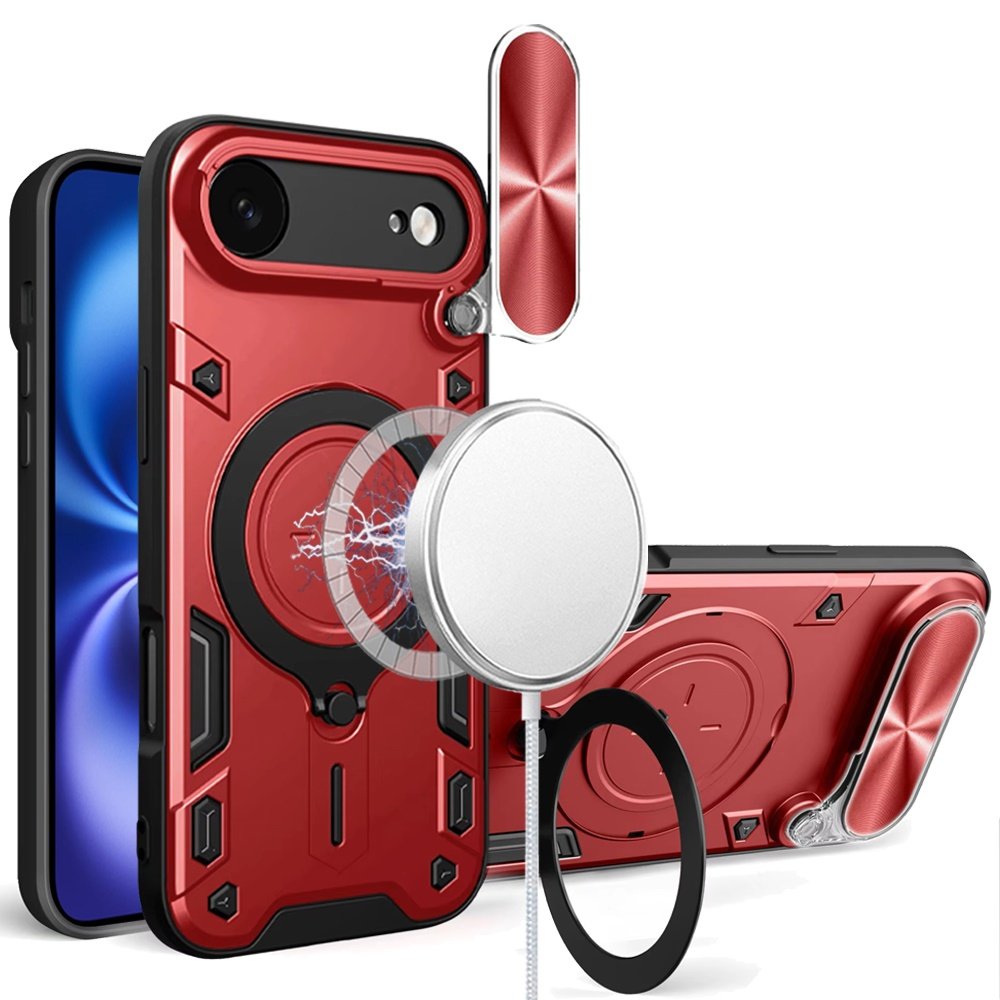 for iphone 17 air magnetic ring stand classic design full camera protection hybrid case red