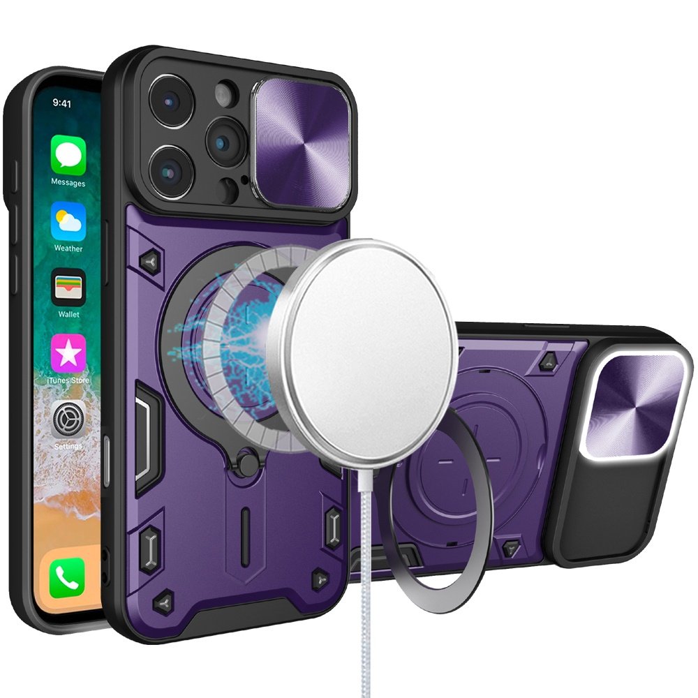 for iphone 16 pro max 6.9 inch magnetic ring stand classic design full camera protection hybrid case dark purple