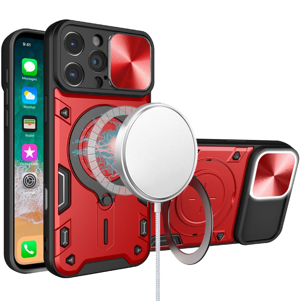 for iphone 16 pro max 6.9 inch magnetic ring stand classic design full camera protection hybrid case red