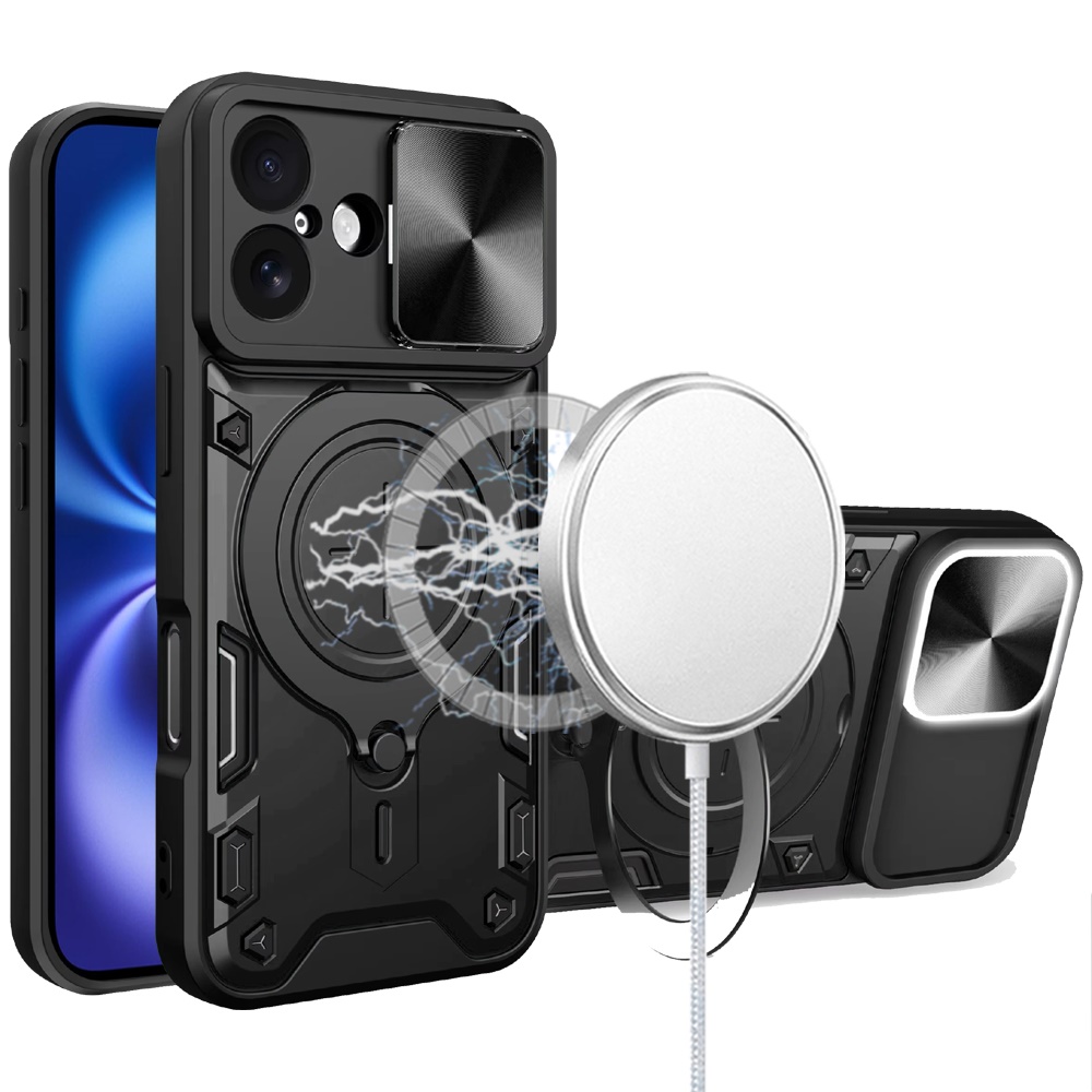 for iphone 17 magnetic ring stand classic design full camera protection hybrid case black